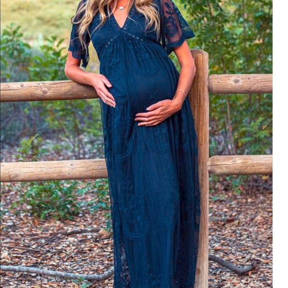 Blue Lace MATERNITY Dress - Picture 1 of 7